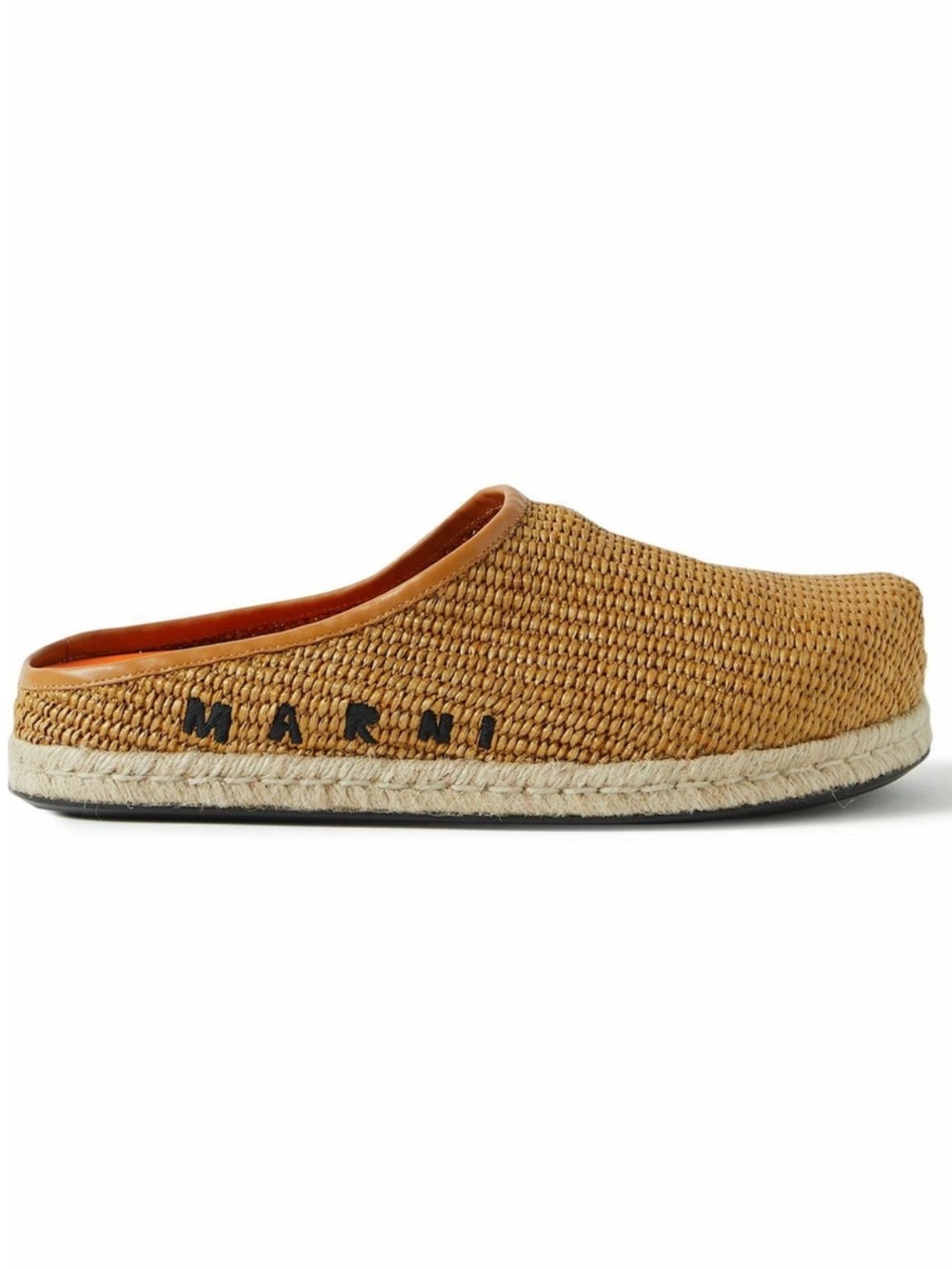 Marni - Fussbett Leather-Trimmed Logo-Embroidered Faux Raffia Mules - Brown